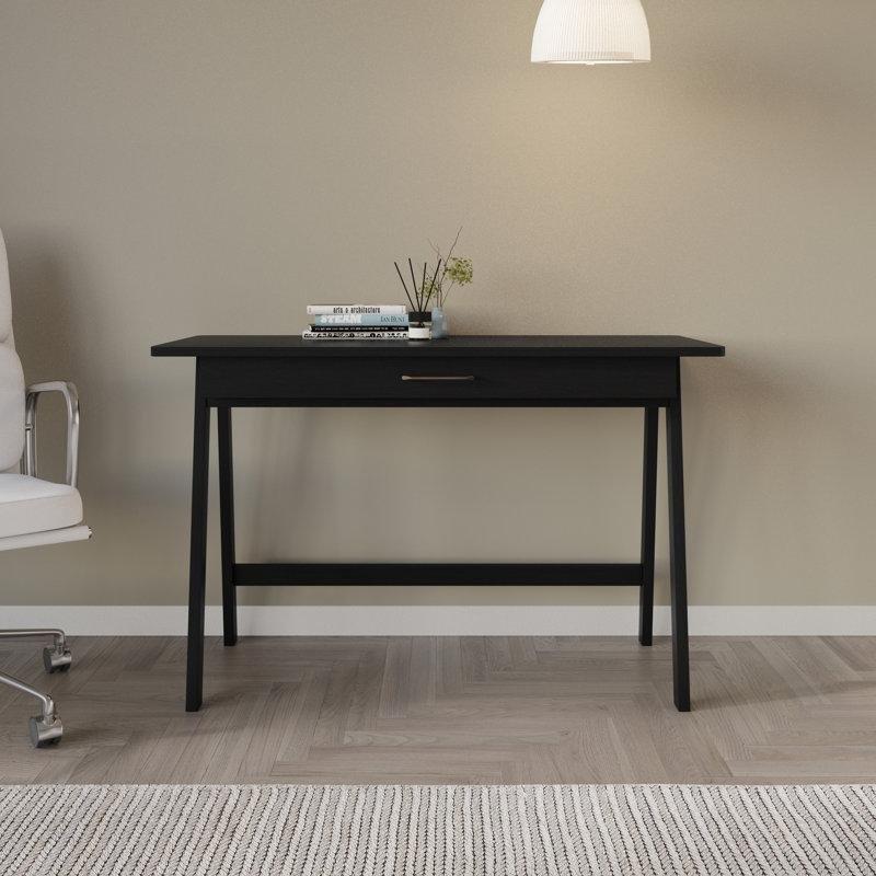 Siyah MDF ve Masif Ahşap Tek Çekmeceli Vintage Çalışma Masası - 120x45 cm - 233984