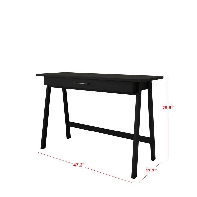 Siyah MDF ve Masif Ahşap Tek Çekmeceli Vintage Çalışma Masası - 120x45 cm - 233984