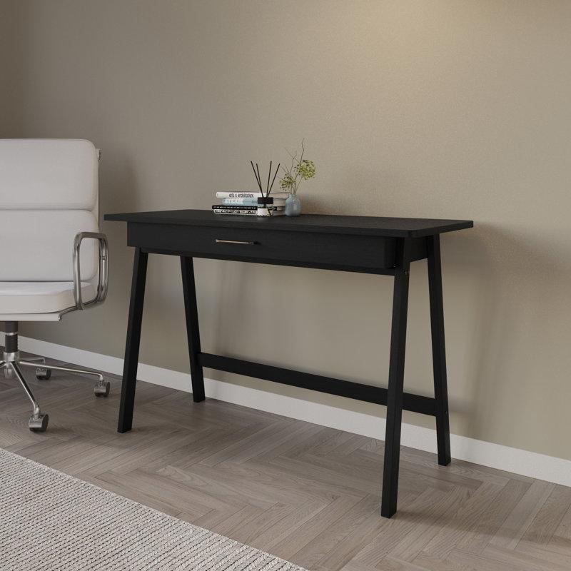 Siyah MDF ve Masif Ahşap Tek Çekmeceli Vintage Çalışma Masası - 120x45 cm - 233984