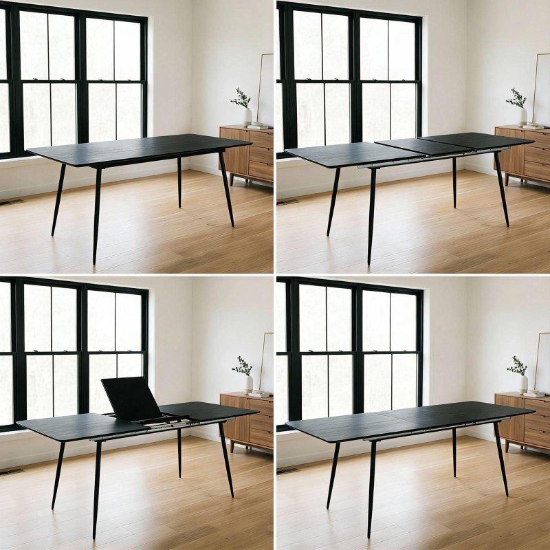 Siyah MDF ve Metal Kelebek Mekanizmalı Açılabilir Bohem Yemek Masası - 160-200x80 cm - 236636