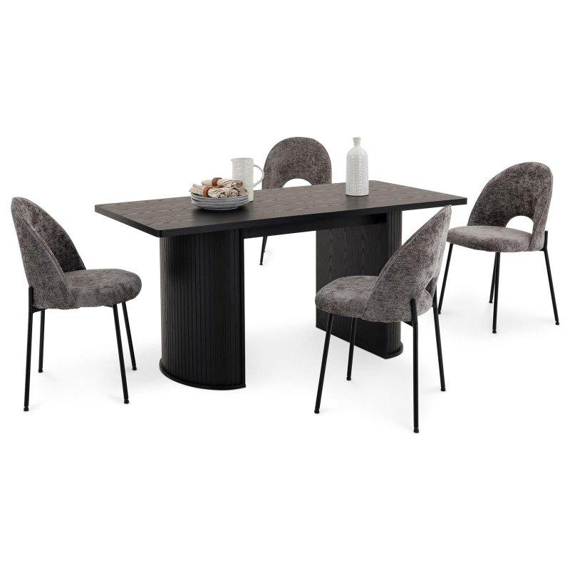 Siyah MDF Yivli Ayaklı Yuvarlak Köşeli Bohem Yemek Masası - 160x75 cm - 236338