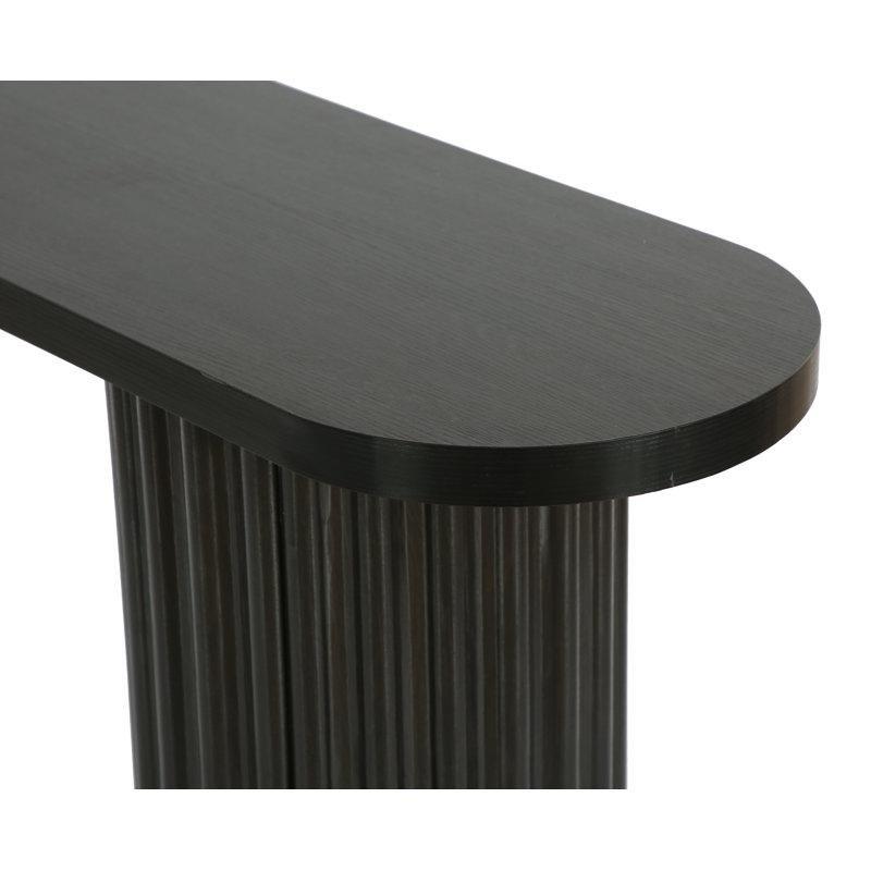 Siyah MDF Yivli Silindir Ayaklı Yarı Kavisli Bar Masası - 161x41 cm - 231581