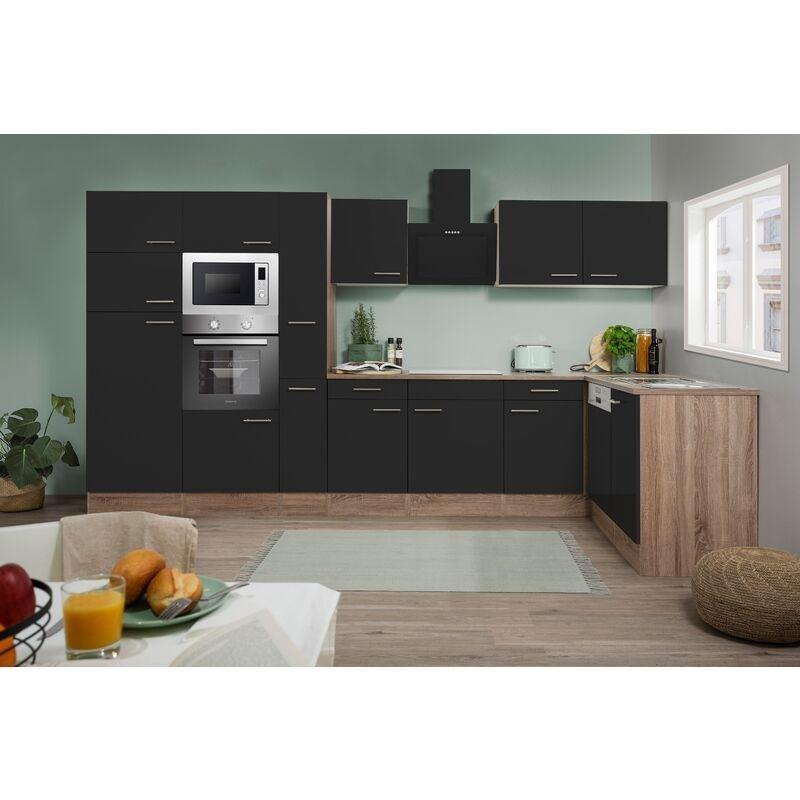 Siyah Meşe Görünümlü Ankastre Cihazlı Köşe Mutfak Modeli - 370x172 cm - 186047