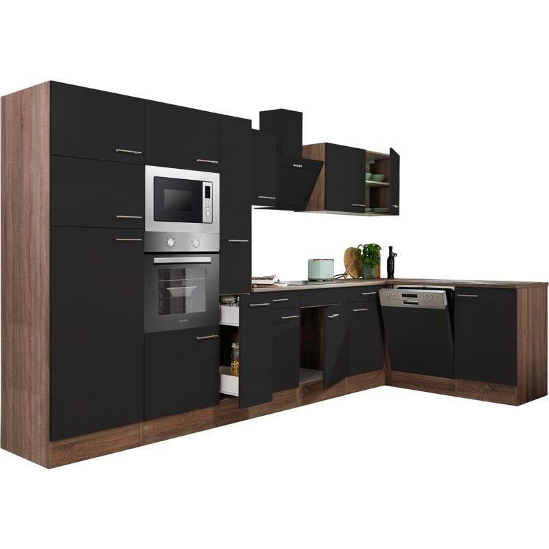 Siyah Meşe Görünümlü Ankastre Cihazlı Köşe Mutfak Modeli - 370x172 cm - 186047