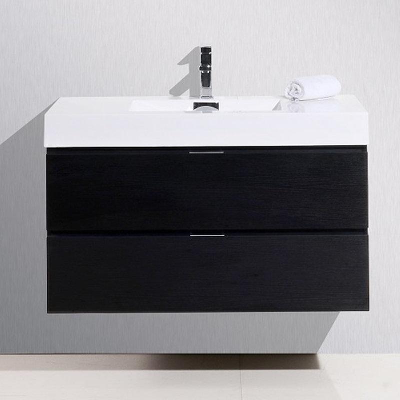 Siyah Meşe Kaplama Duvara Monte Yavaş Kapanan Çekmeceli Banyo Lavabo Dolabı - 101 cm - 199101
