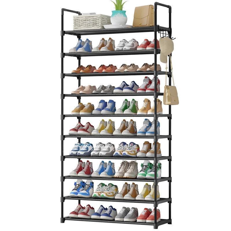 Siyah Metal 10 Katlı Askılıklı Yüksek Kapasiteli Modüler Ayakkabılık - 82x30x174 cm - 229607