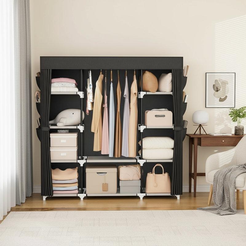 Siyah Metal 10 Raflı 6 Cepli Fermuarlı Bez Dolap - 147x40x165 cm - 182795