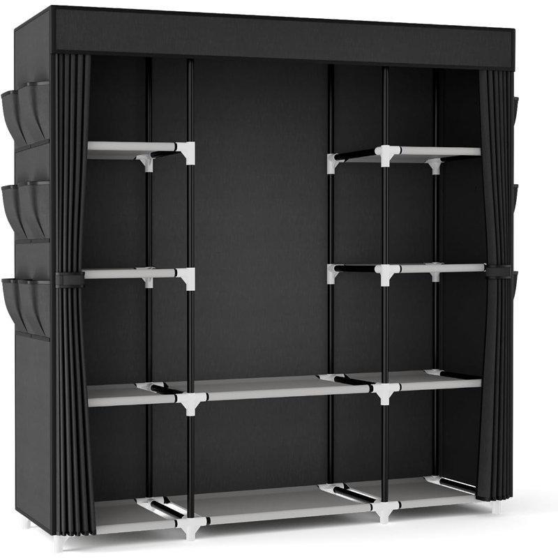 Siyah Metal 10 Raflı 6 Cepli Fermuarlı Bez Dolap - 147x40x165 cm - 182795