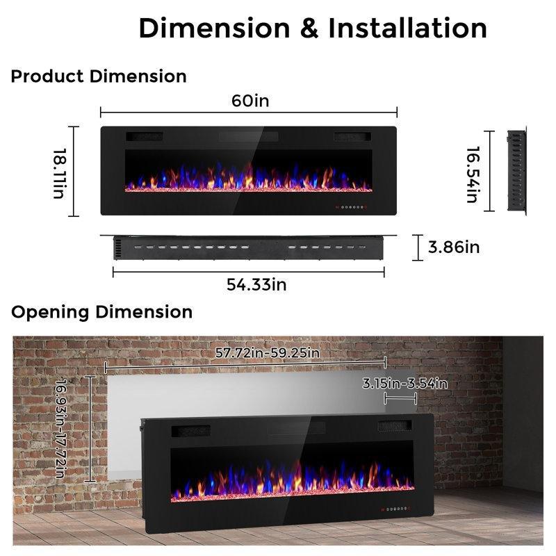 Siyah Metal 12 Renk Alev Efektli Uzaktan Kumandalı Elektrikli Şömine - 153 cm - 184831