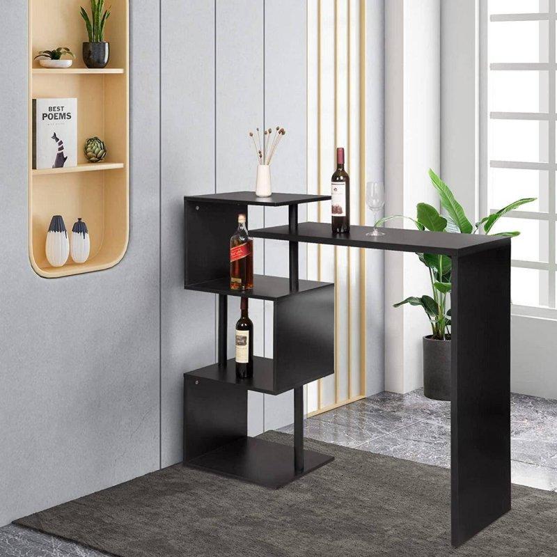 Siyah Metal 180° Dönebilir Raflı Bar Masası - 134x112x38 cm - 232346
