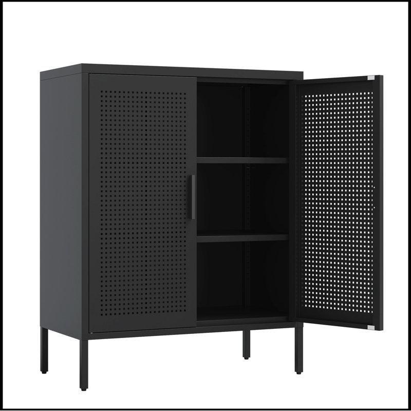 Siyah Metal 2 Kapaklı Kilitli Ayarlanabilir Raflı Ayakkabılık - 81x102 cm - 228386