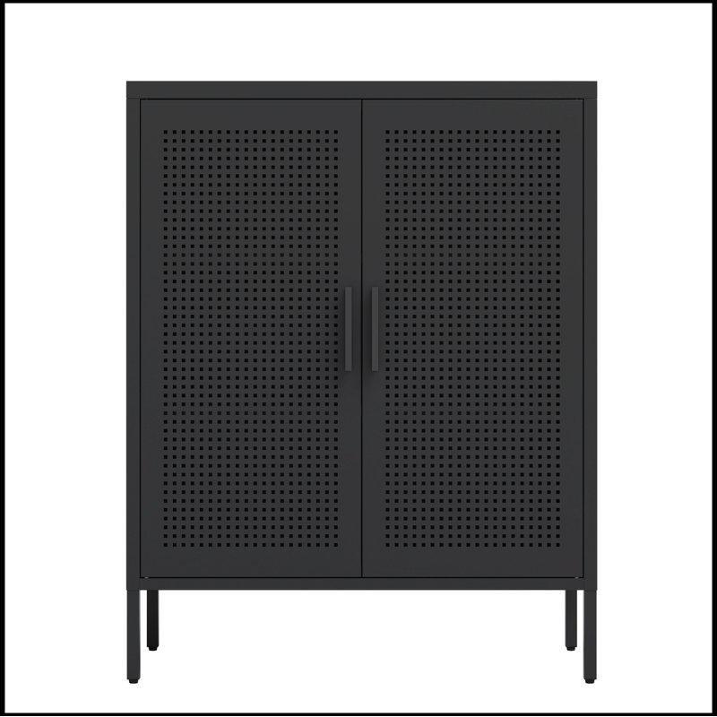 Siyah Metal 2 Kapaklı Kilitli Ayarlanabilir Raflı Ayakkabılık - 81x102 cm - 228386