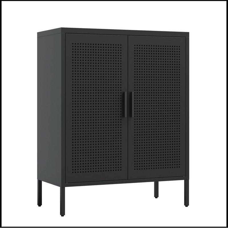 Siyah Metal 2 Kapaklı Kilitli Ayarlanabilir Raflı Ayakkabılık - 81x102 cm - 228386