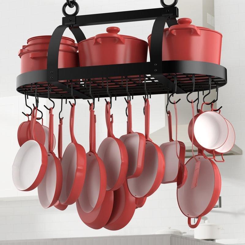 Siyah Metal 20 Kancalı Tavana Monte Askılı Mutfak Rafı - 87 cm - 163711