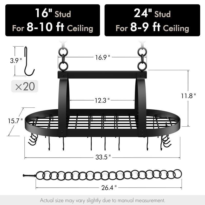Siyah Metal 20 Kancalı Tavana Monte Askılı Mutfak Rafı - 87 cm - 163711