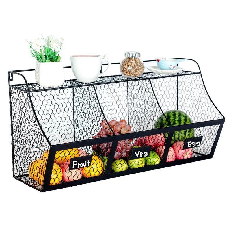 Siyah Metal 3 Bölmeli Tebeşir Etiketli Duvara Monte Edilebilir Sebzelik - 69 cm - 177724