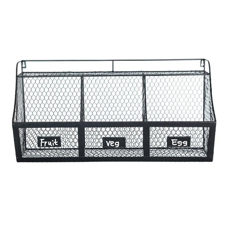 Siyah Metal 3 Bölmeli Tebeşir Etiketli Duvara Monte Edilebilir Sebzelik - 69 cm - 177724