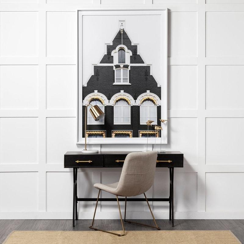 Siyah Metal 3 Çekmeceli Gold Kulplu Vintage Çalışma Masası - 130x47 cm - 233829