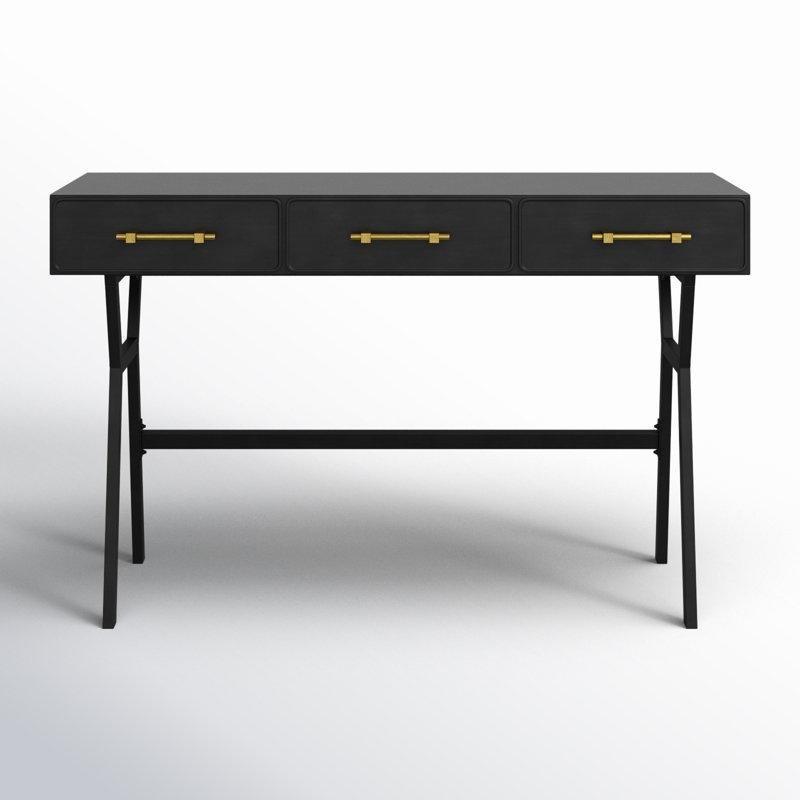 Siyah Metal 3 Çekmeceli Gold Kulplu Vintage Çalışma Masası - 130x47 cm - 233829