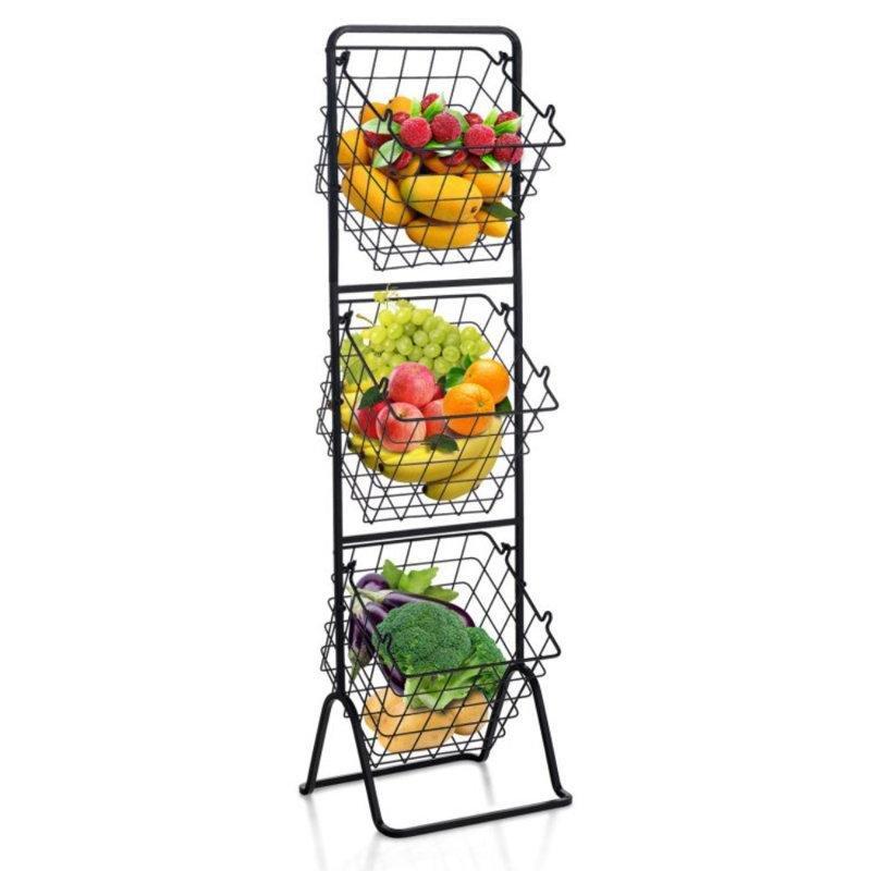 Siyah Metal 3 Katlı Ayaklı Sebzelik - 108 cm - 177798