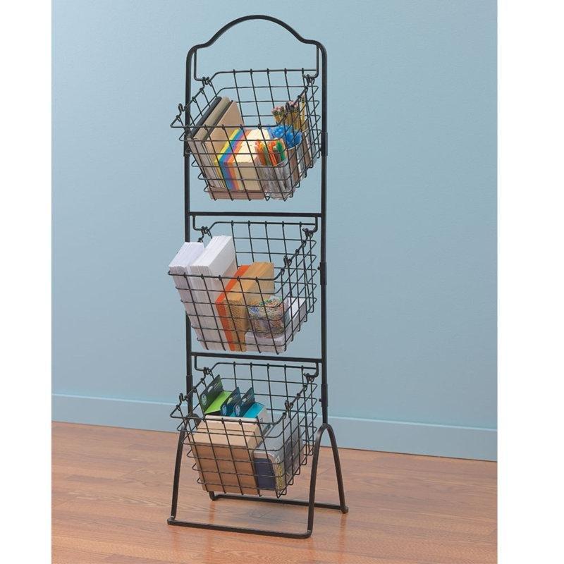Siyah Metal 3 Katlı Ayaklı Sepetli Sebzelik - 121x28 cm - 177907