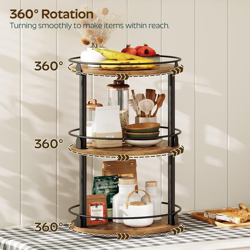 Siyah Metal 3 Katlı Döner Baharatlık Mutfak Rafı - 25x25x46 cm - 163777