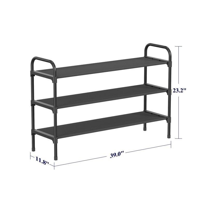 Siyah Metal 3 Katlı İstiflenebilir Geniş Ayakkabılık - 100 cm - 229183