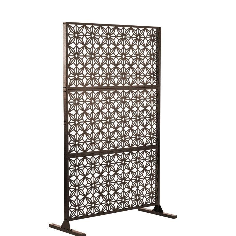Siyah Metal 3 Panelli Katlanır Ayaklı Dekoratif Bahçe Paravanı - 113x184 cm - 172843
