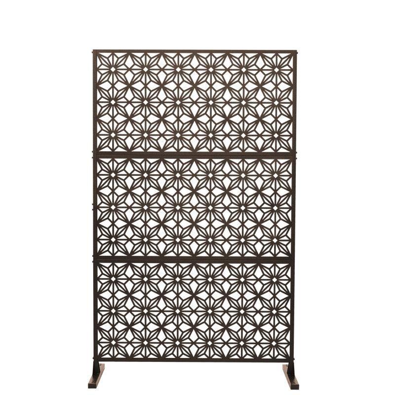 Siyah Metal 3 Panelli Katlanır Ayaklı Dekoratif Bahçe Paravanı - 113x184 cm - 172843