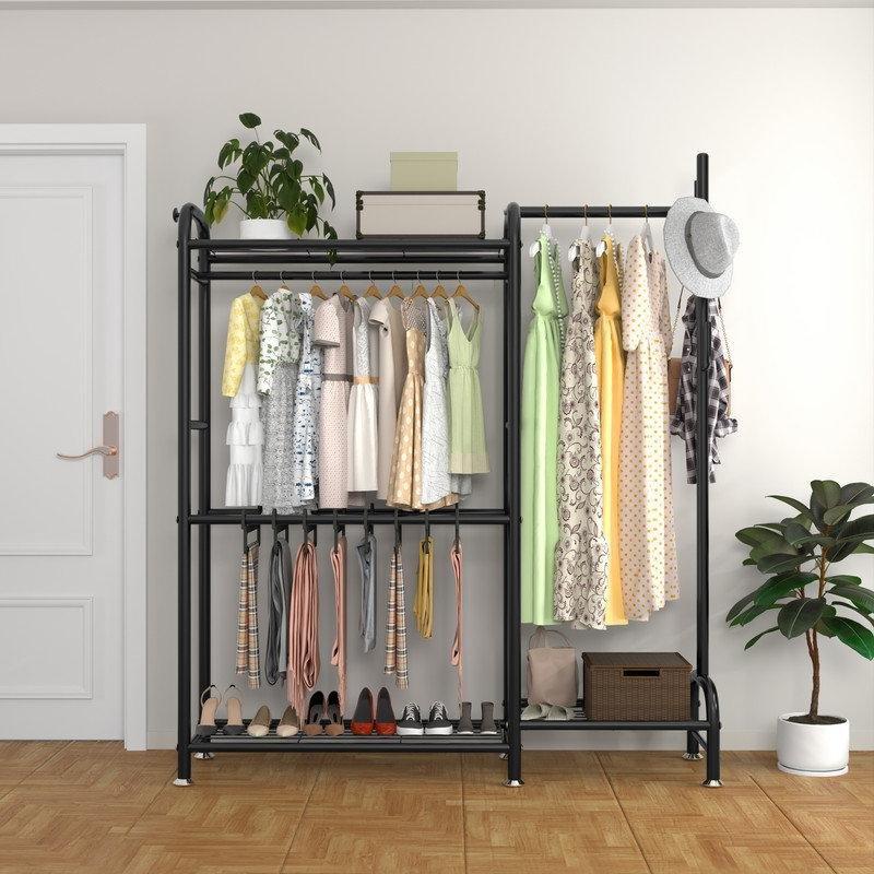 Siyah Metal 3 Raflı ve 2 Askı Çubuklu Ayaklı Askılık - 157 cm - 165469