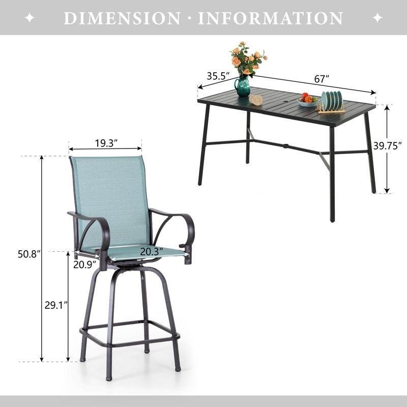 Siyah Metal 360 Derece Döner Bar Tipi Şemsiye Delikli Bahçe Masa Takımı - 171x91 cm - 215300