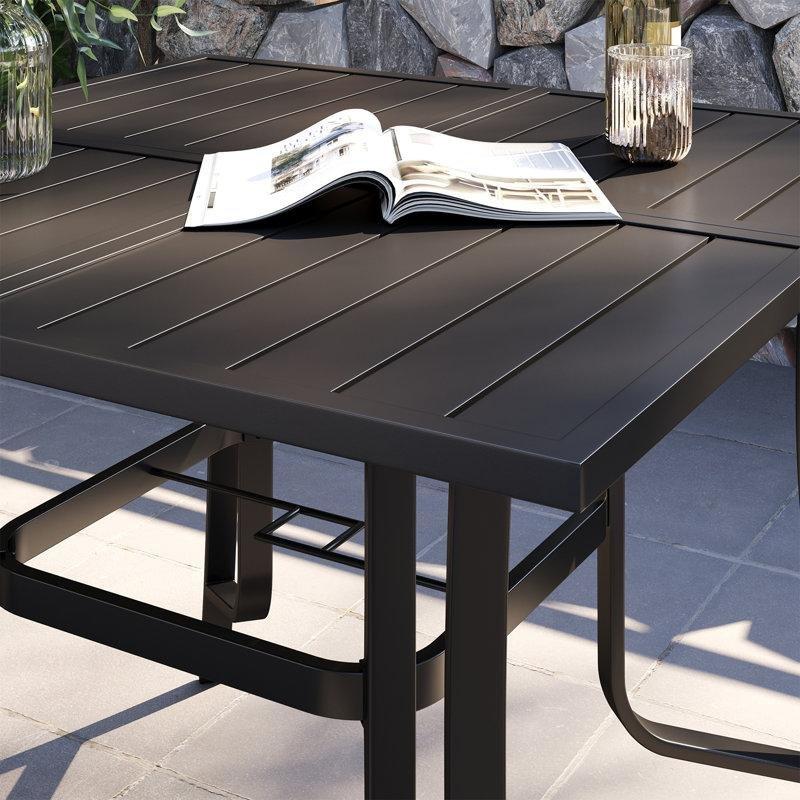 Siyah Metal 360° Döner ve Sallanır Sandalyeli 4 Kişilik Bahçe Masa Takımı - 94x94 cm - 215031