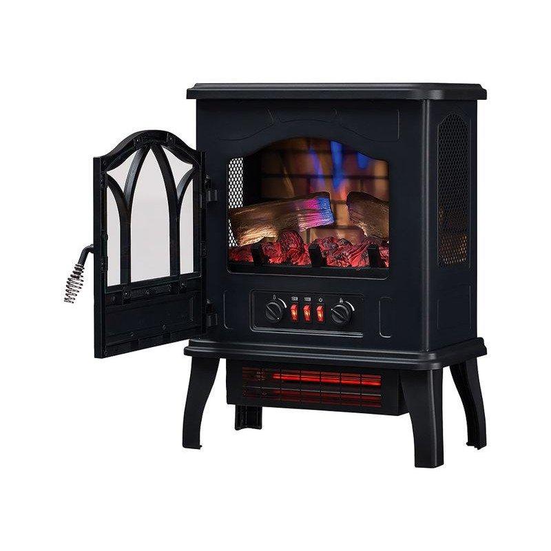 Siyah Metal 3D Alev Efektli Kızılötesi Portatif Elektrikli Şömine - 45x28x59 cm - 184102