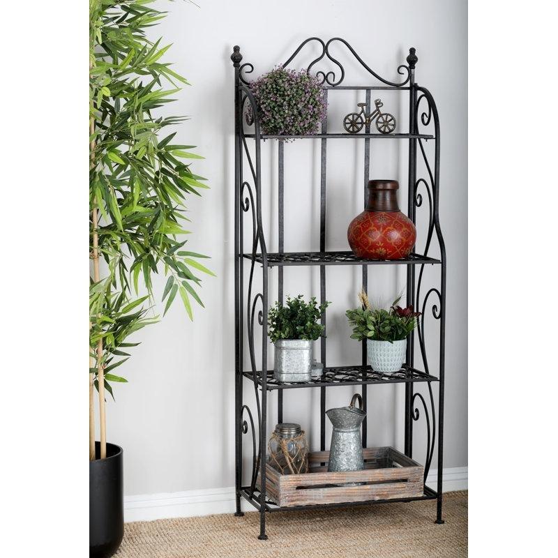 Siyah Metal 4 Raflı Ferforje Tasarımlı Katlanabilir Mutfak Rafı - 163x64x31 cm - 163927