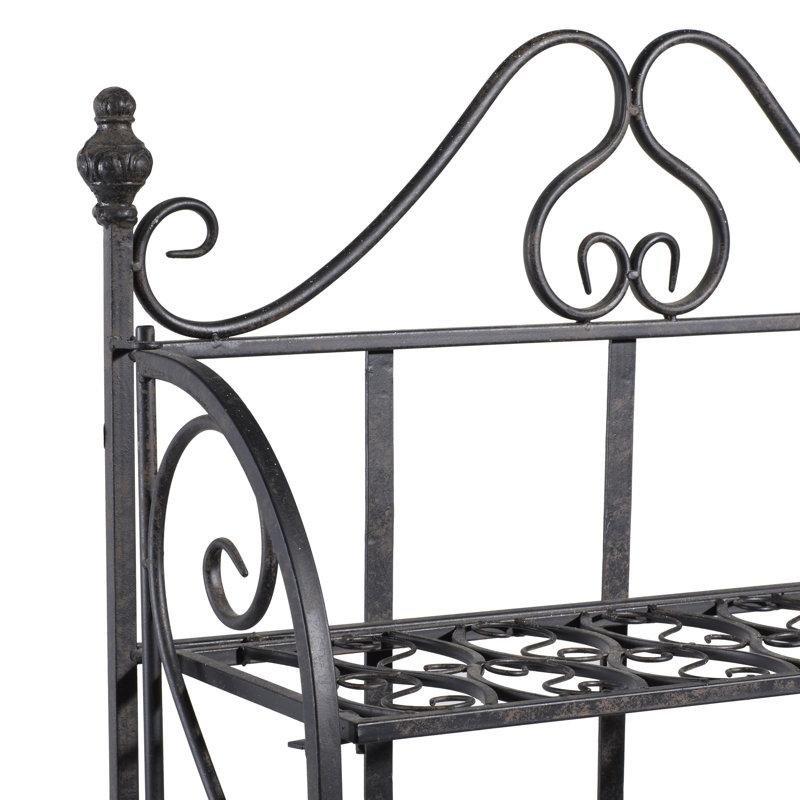 Siyah Metal 4 Raflı Ferforje Tasarımlı Katlanabilir Mutfak Rafı - 163x64x31 cm - 163927