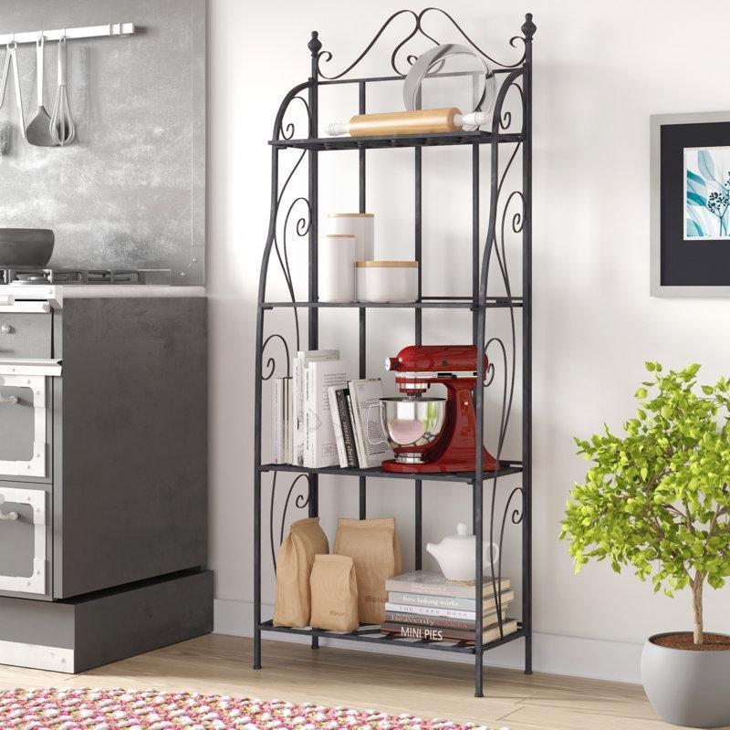 Siyah Metal 4 Raflı Ferforje Tasarımlı Katlanabilir Mutfak Rafı - 163x64x31 cm - 163927