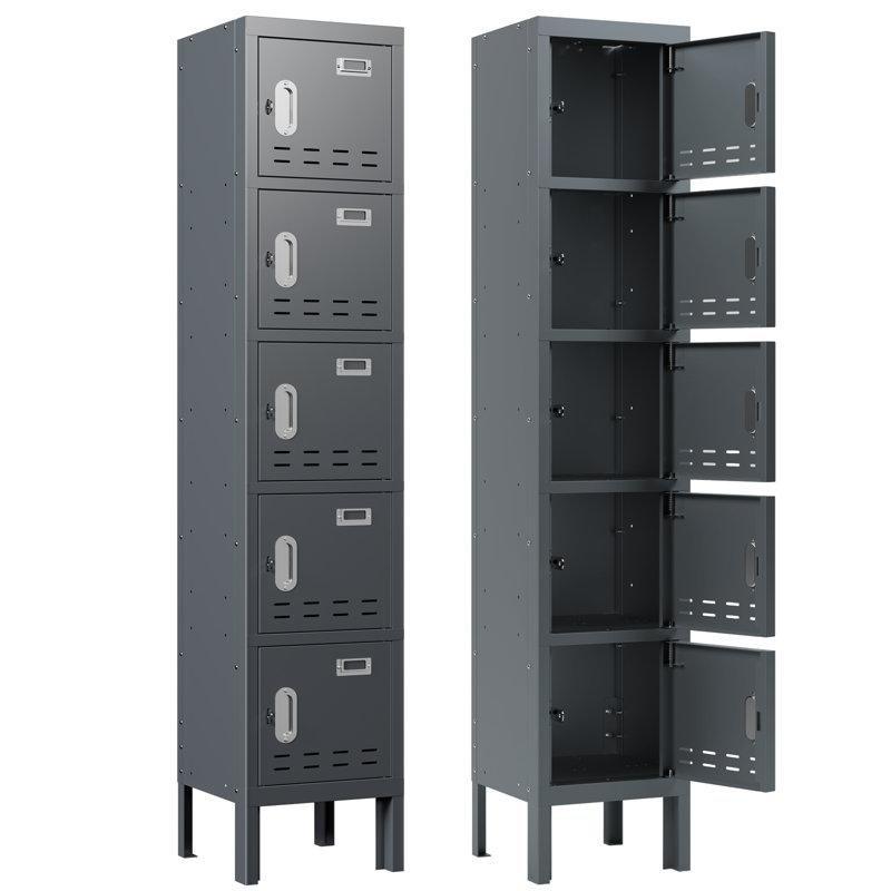 Siyah Metal 5 Kapılı Kilitli Havalandırmalı Ayakkabılık - 169x31x31 cm - 227011