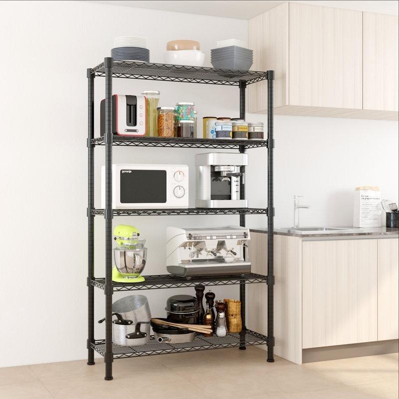 Siyah Metal 5 Katlı Ayaklı Tel Mutfak Rafı - 180x90 cm - 164089
