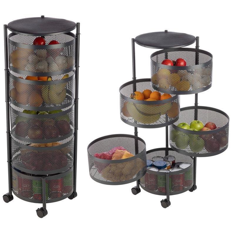 Siyah Metal 5 Katlı Dönen Tekerlekli Sebzelik - 91x34x34 cm - 178033