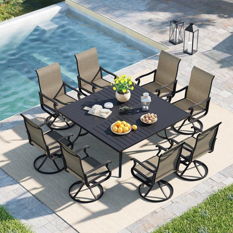 Siyah Metal 8 Kişilik Döner Sandalyeli Bahçe Masa Takımı - 151x151 cm - 217036