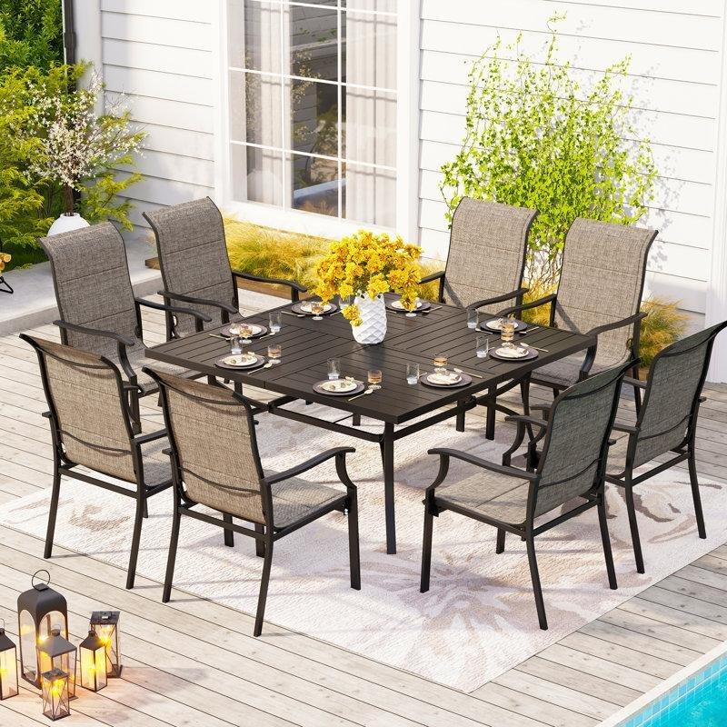 Siyah Metal 8 Kişilik Kare Şemsiye Delikli Minderli Bahçe Masa Takımı - 153x153 cm - 216164