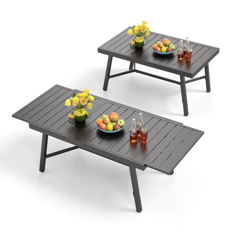 Siyah Metal Açılabilir Masalı ve Döner Sandalyeli Bahçe Masa Takımı - 214 cm - 216802