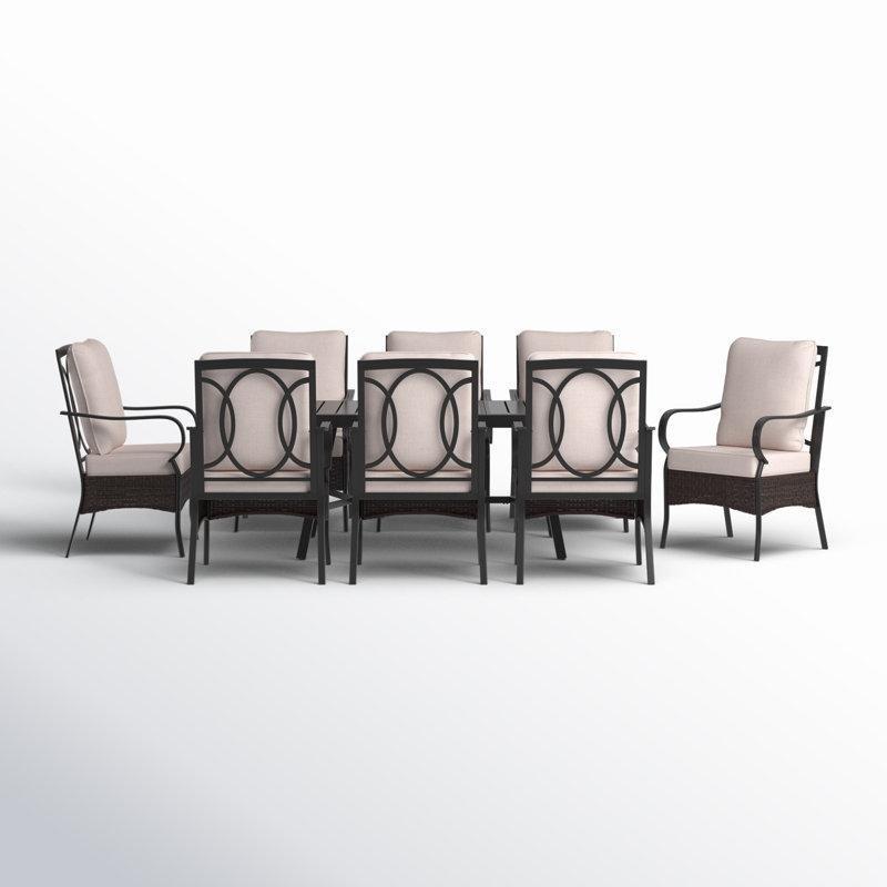 Siyah Metal Açılabilir Minderli 8 Kişilik Bahçe Masa Takımı - 215664