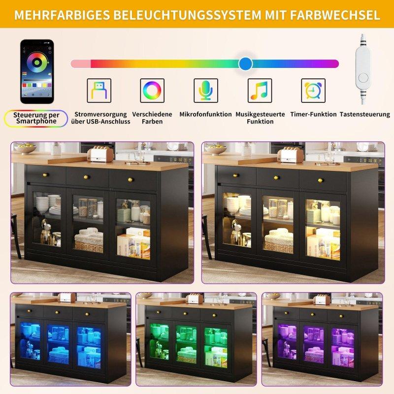 Siyah Metal Açılır LED Aydınlatmalı Dolaplı Bar Masası - 120-200 cm - 232445