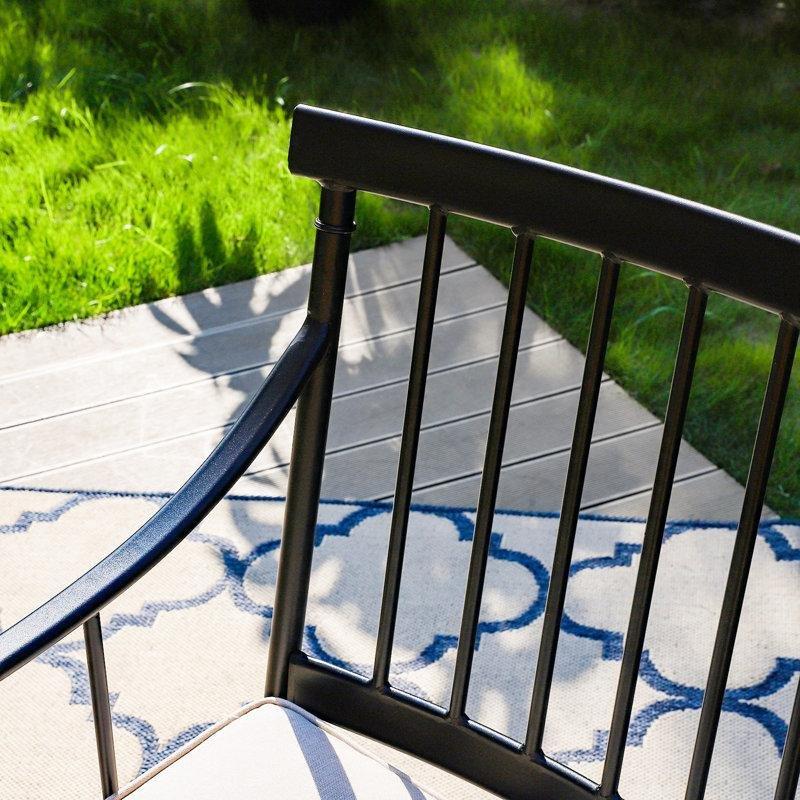 Siyah Metal Ahşap Görünümlü Şemsiye Delikli 6 Kişilik Minderli Bahçe Masa Takımı - 166x94 cm - 215311