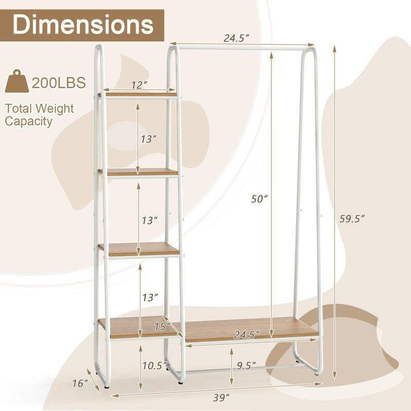 Siyah Metal Ahşap Raflı Ayaklı Askılık - 99 cm - 165397