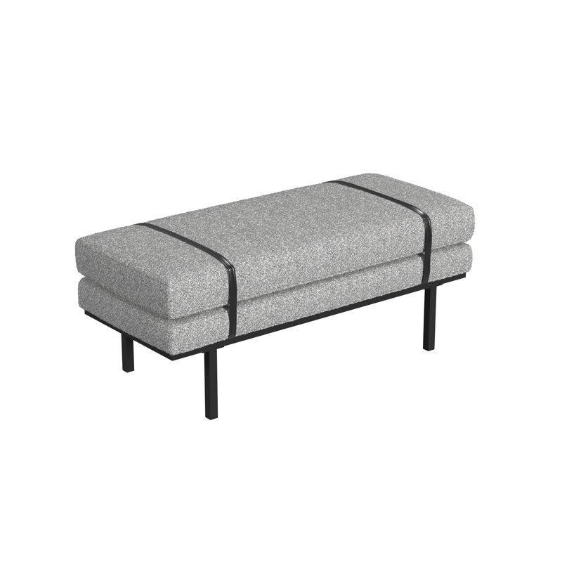 Siyah Metal Ayaklı Bukle Kumaş Döşemeli Kemer Detaylı Bench - 117 cm - 164269