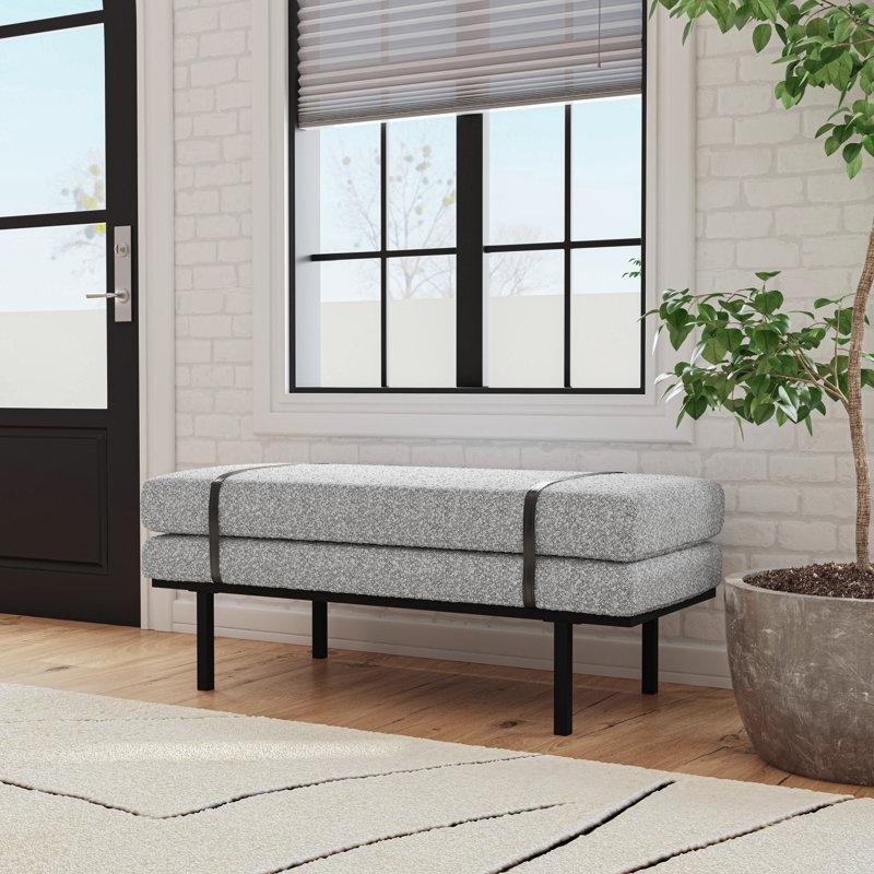 Siyah Metal Ayaklı Bukle Kumaş Döşemeli Kemer Detaylı Bench - 117 cm - 164269
