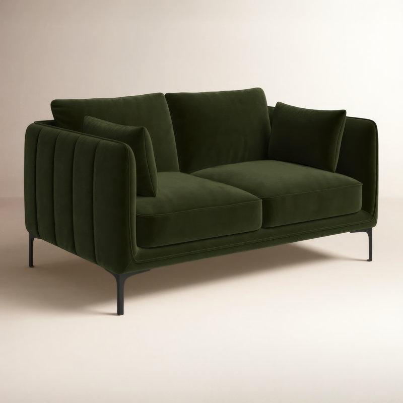 Siyah Metal Ayaklı Kadife Kumaş Kanal Dikişli İkili Koltuk - 153 cm - 195759