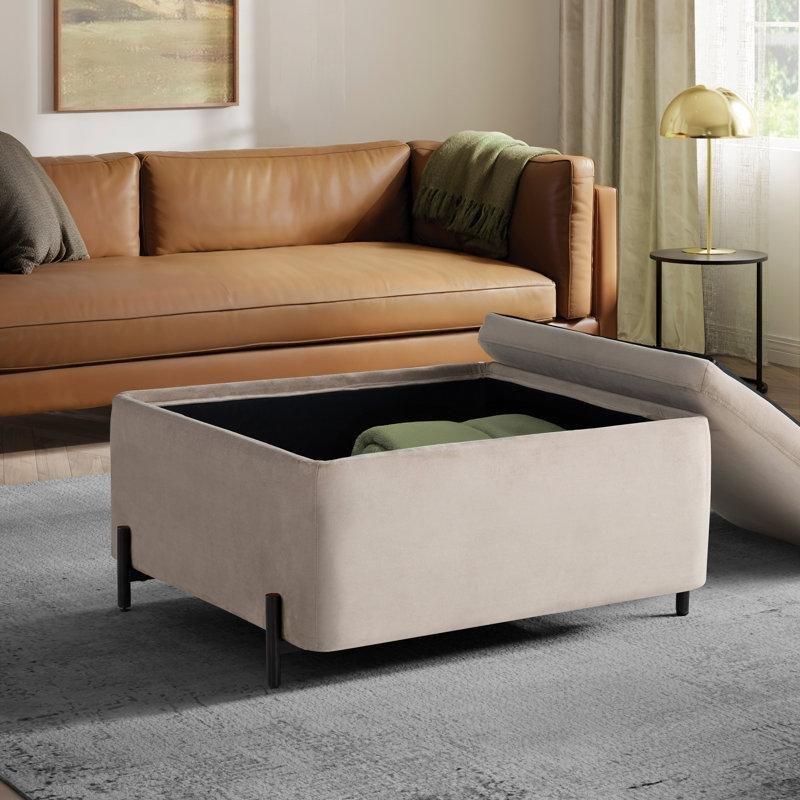 Siyah Metal Ayaklı Kadife Sandıklı ve Tepsili Puf - 79x79 cm - 164992